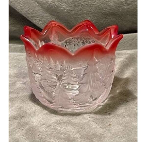 Mikasa Frosted Crystal Holiday Candle Holder w/Red Accented Pointed Rim- NWOT - Picture 1 of 6